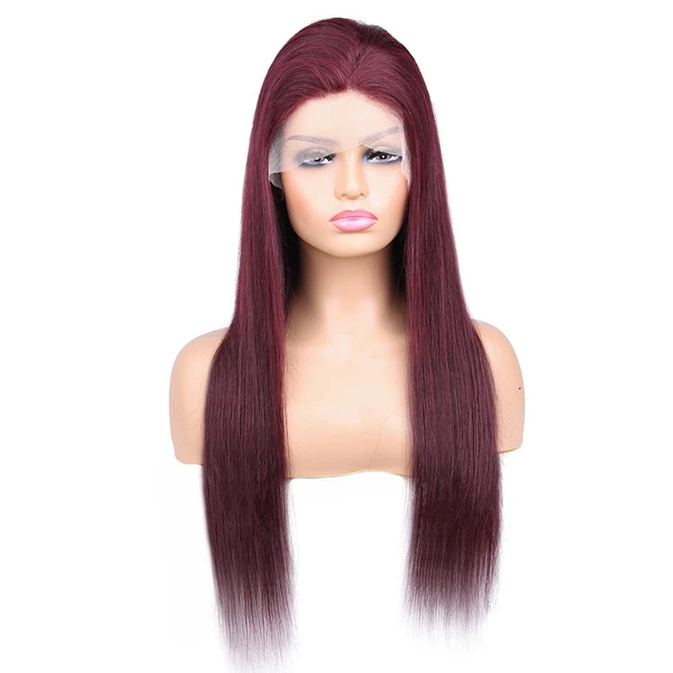 16 Inch Silky Straight Lace Frontal Wigs for Women With Baby Hair Wine Red Hair Wig 99J Burgundy Red Human Hair Lace Front Wig