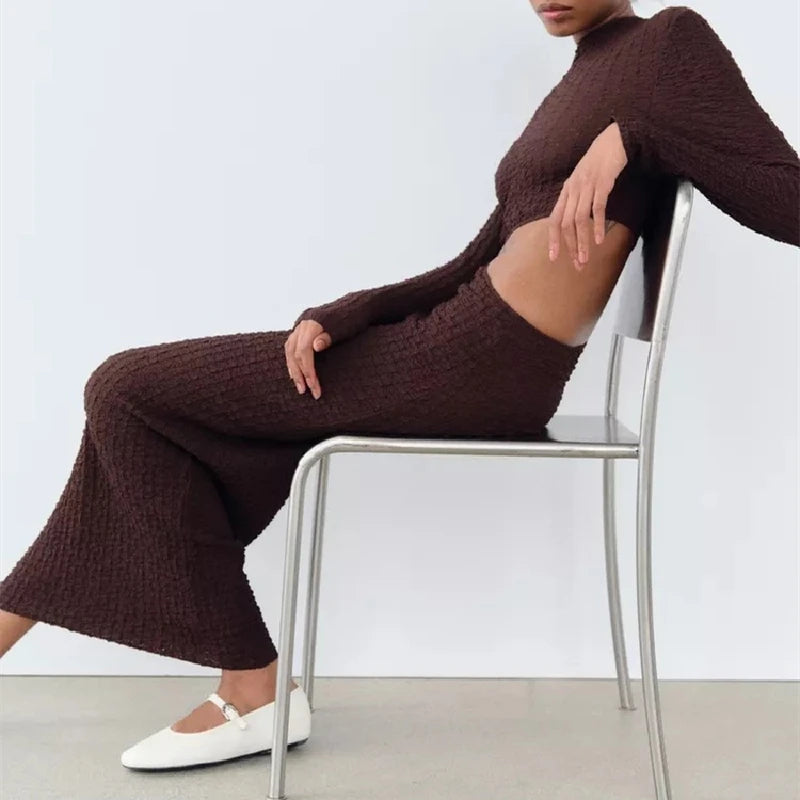 KAR&OT ZA 2024 Autumn New Women's Clothing Design Waist-revealing Open Design Long-sleeved Stand-up Collar Dress 5039388