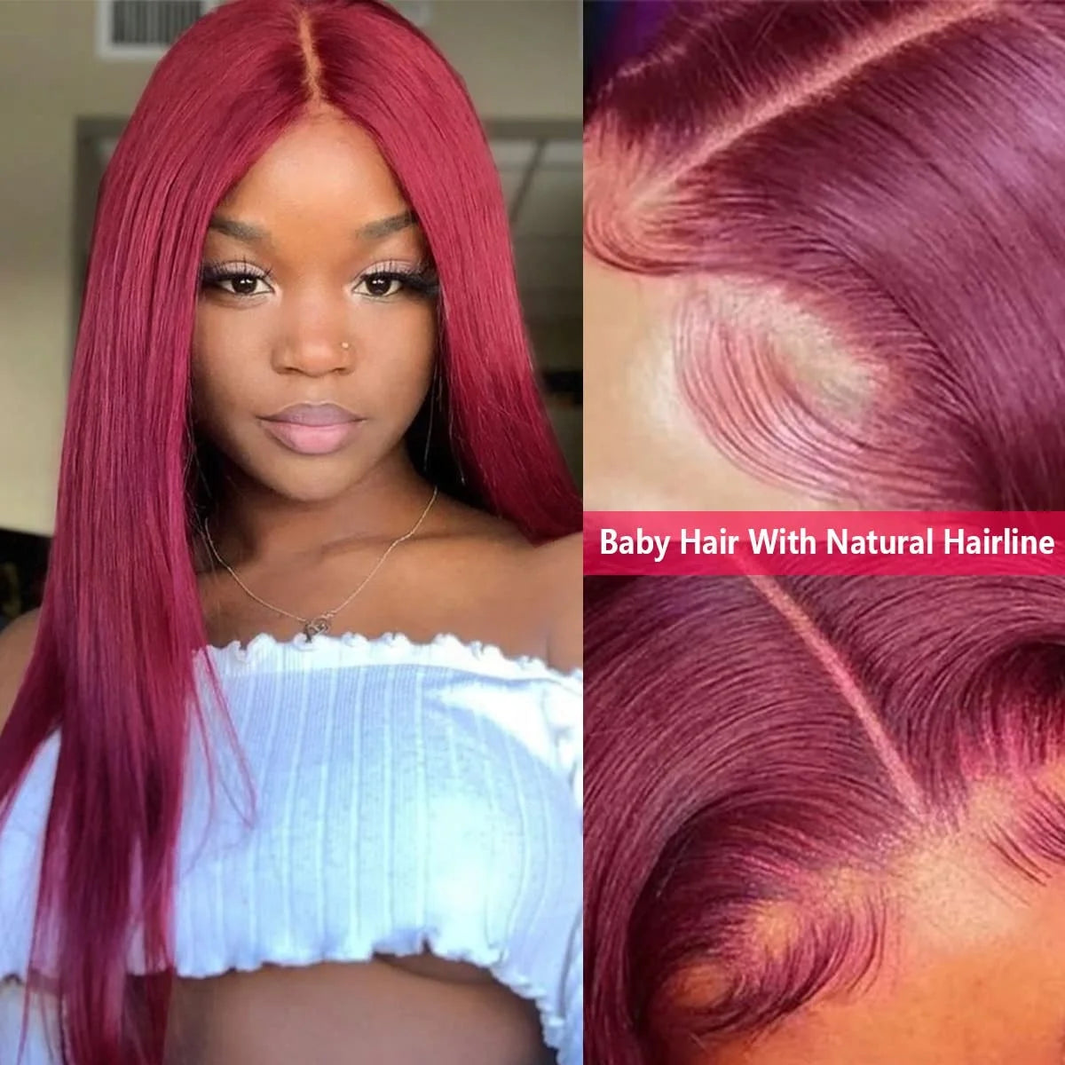 16 Inch Silky Straight Lace Frontal Wigs for Women With Baby Hair Wine Red Hair Wig 99J Burgundy Red Human Hair Lace Front Wig