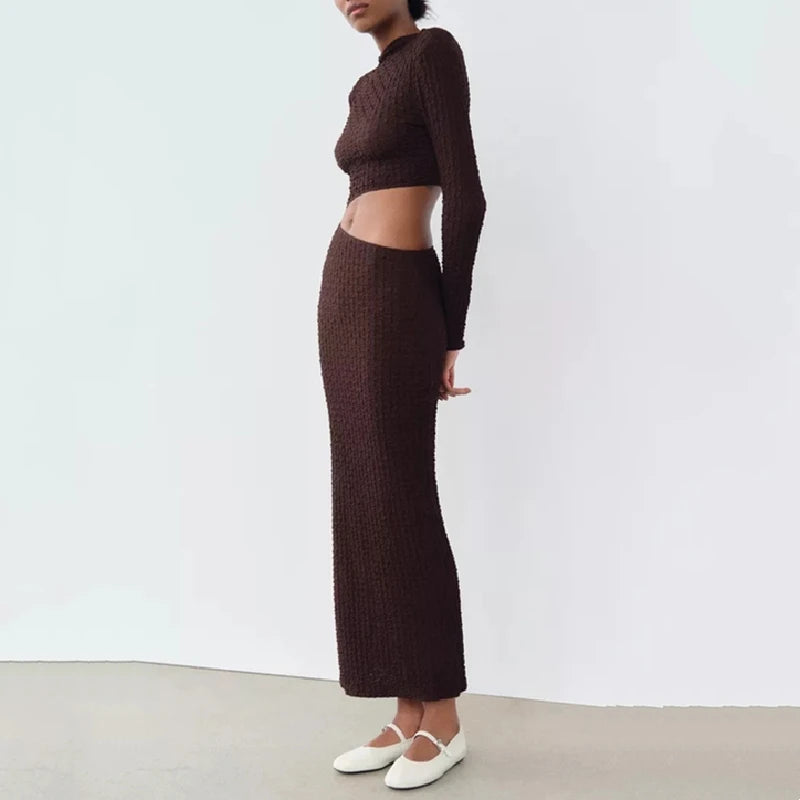 KAR&OT ZA 2024 Autumn New Women's Clothing Design Waist-revealing Open Design Long-sleeved Stand-up Collar Dress 5039388