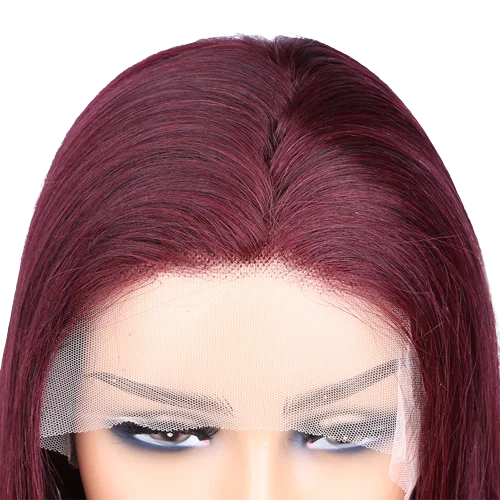 16 Inch Silky Straight Lace Frontal Wigs for Women With Baby Hair Wine Red Hair Wig 99J Burgundy Red Human Hair Lace Front Wig