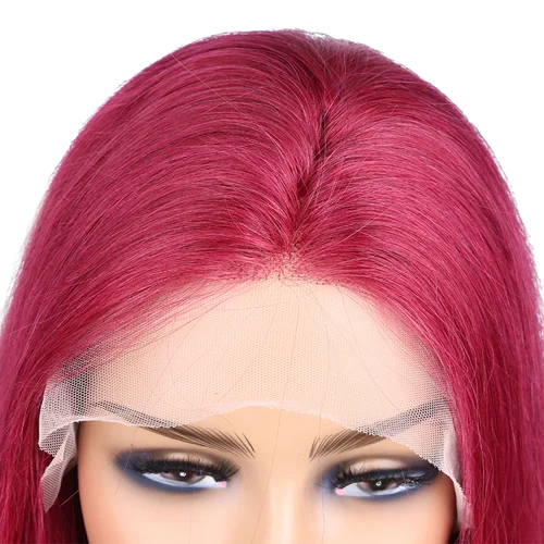 16 Inch Silky Straight Lace Frontal Wigs for Women With Baby Hair Wine Red Hair Wig 99J Burgundy Red Human Hair Lace Front Wig