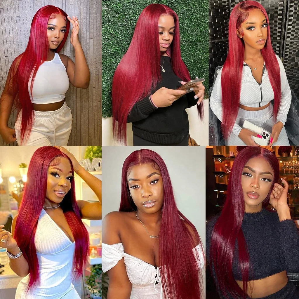 16 Inch Silky Straight Lace Frontal Wigs for Women With Baby Hair Wine Red Hair Wig 99J Burgundy Red Human Hair Lace Front Wig