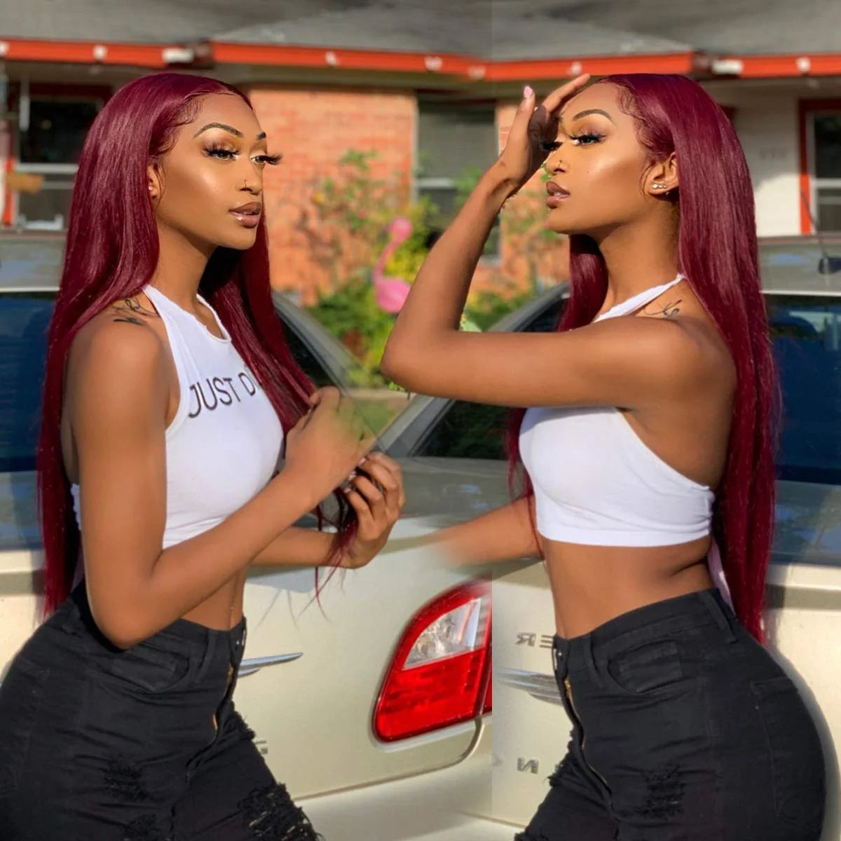 16 Inch Silky Straight Lace Frontal Wigs for Women With Baby Hair Wine Red Hair Wig 99J Burgundy Red Human Hair Lace Front Wig