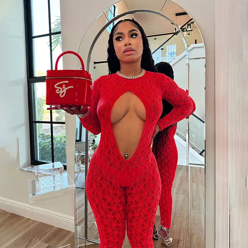 BH1430 Sexy Summer Hollow Lace Romper Backless Jumpsuit with Fitness Casual Style Knitted Skinny Fit for Party Occasions