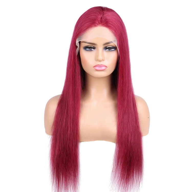 16 Inch Silky Straight Lace Frontal Wigs for Women With Baby Hair Wine Red Hair Wig 99J Burgundy Red Human Hair Lace Front Wig