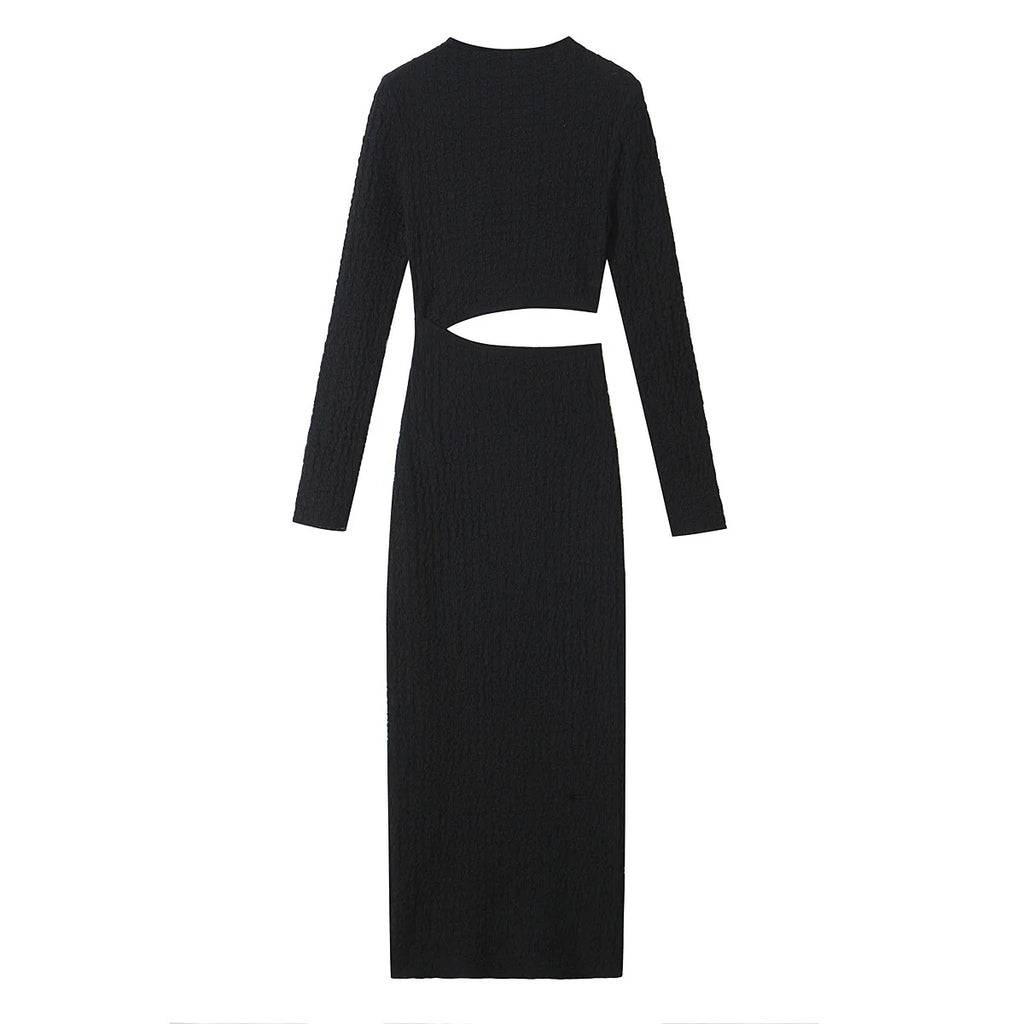 KAR&OT ZA 2024 Autumn New Women's Clothing Design Waist-revealing Open Design Long-sleeved Stand-up Collar Dress 5039388