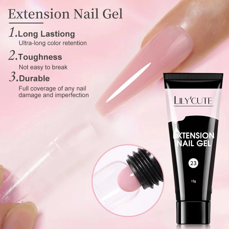 LILYCUTE 15ML Quick Extension Gel Nail Polish Nude Milk White Color Finger Prolong Acrylic Crystal Construction Hard Gel Varnish
