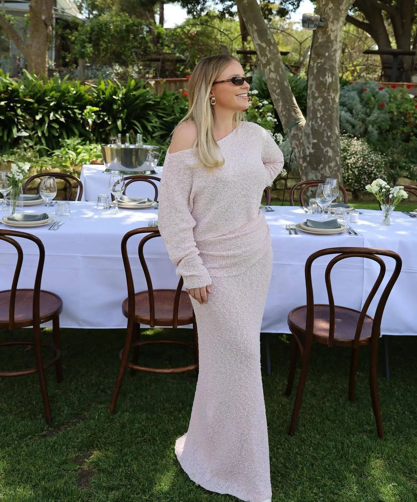 Summer Knit Beach Skirt Sets Women Sexy See Through Holiday Two Piece Outfits Long Sleeve Top and Maxi Skirt Matching Set 2025