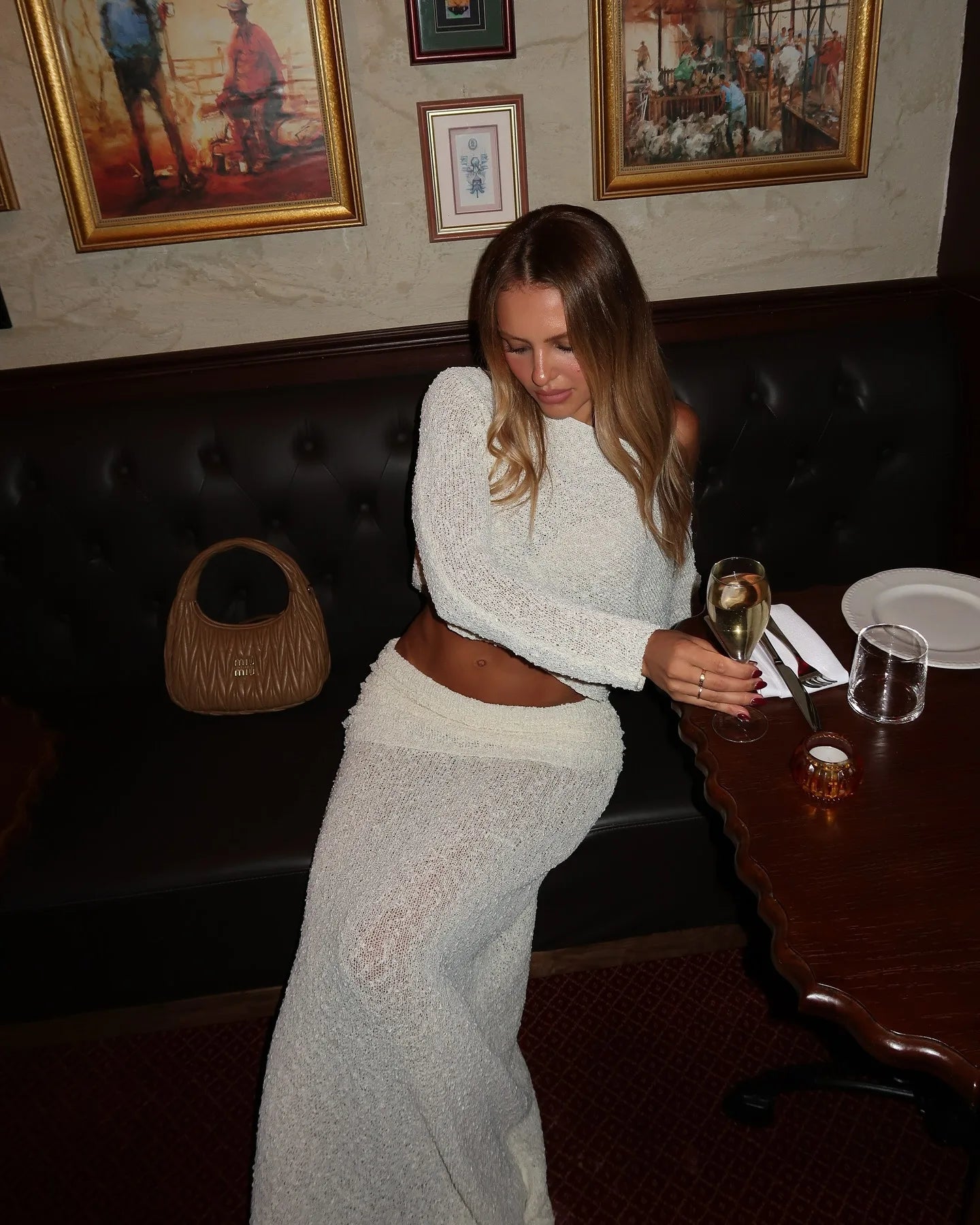 Summer Knit Beach Skirt Sets Women Sexy See Through Holiday Two Piece Outfits Long Sleeve Top and Maxi Skirt Matching Set 2025