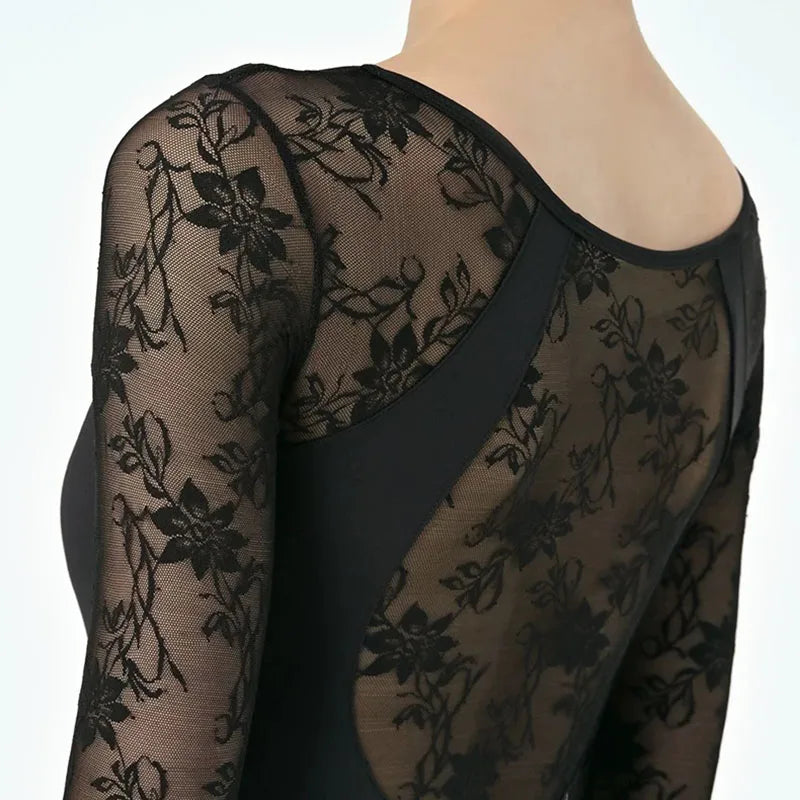 Lace patchwork Ballet Leotard Women V-neck long sleeves Ballerina Classical Dancewear Gymnastics Swimsuit Yoga Tights Performanc