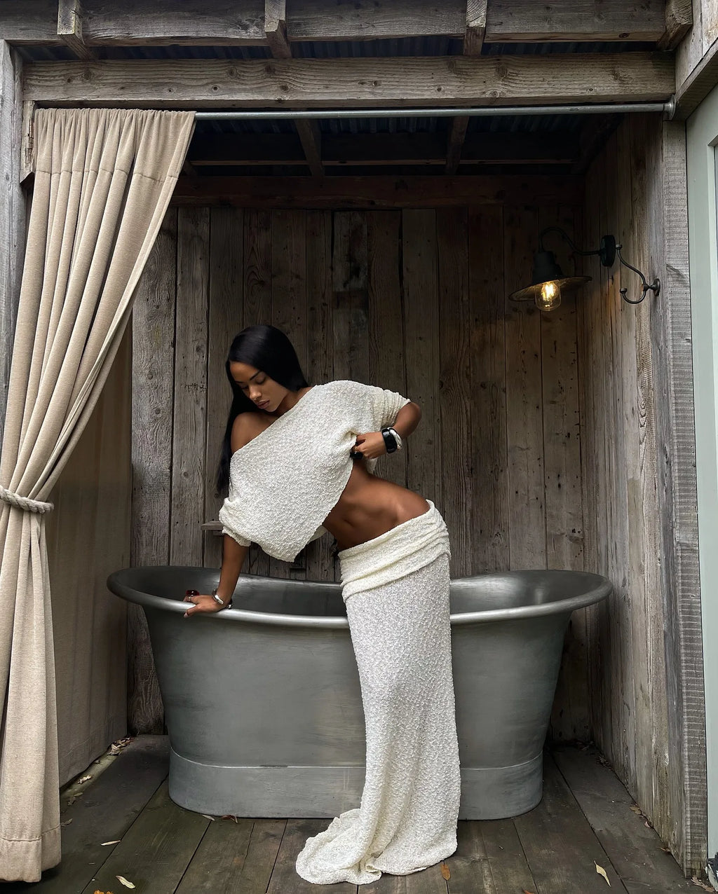 Summer Knit Beach Skirt Sets Women Sexy See Through Holiday Two Piece Outfits Long Sleeve Top and Maxi Skirt Matching Set 2025