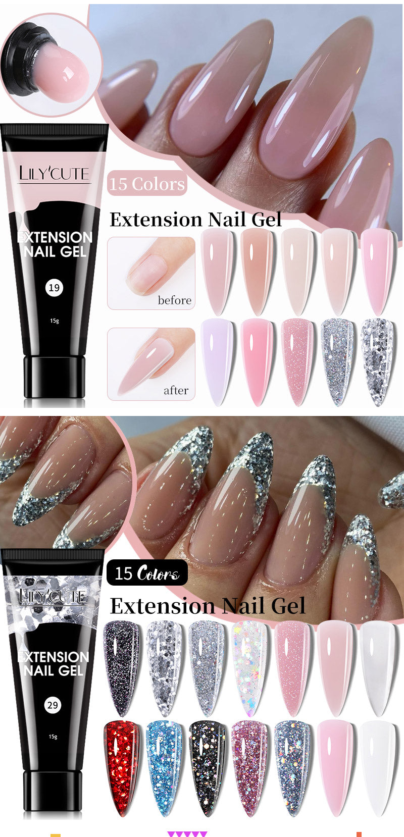 LILYCUTE 15ML Quick Extension Gel Nail Polish Nude Milk White Color Finger Prolong Acrylic Crystal Construction Hard Gel Varnish