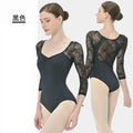 Lace patchwork Ballet Leotard Women V-neck long sleeves Ballerina Classical Dancewear Gymnastics Swimsuit Yoga Tights Performanc