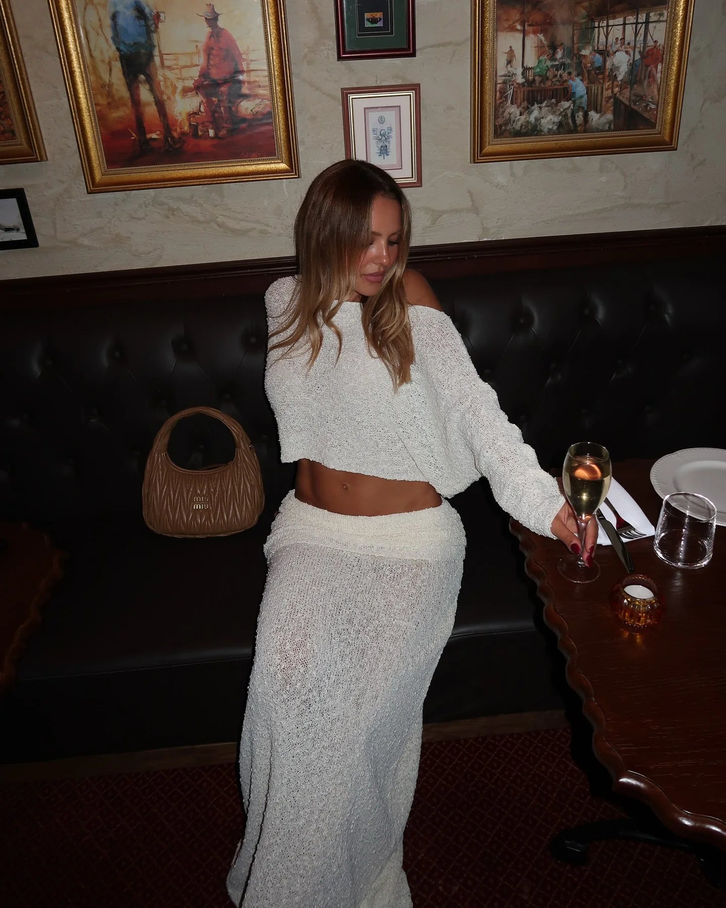 Summer Knit Beach Skirt Sets Women Sexy See Through Holiday Two Piece Outfits Long Sleeve Top and Maxi Skirt Matching Set 2025