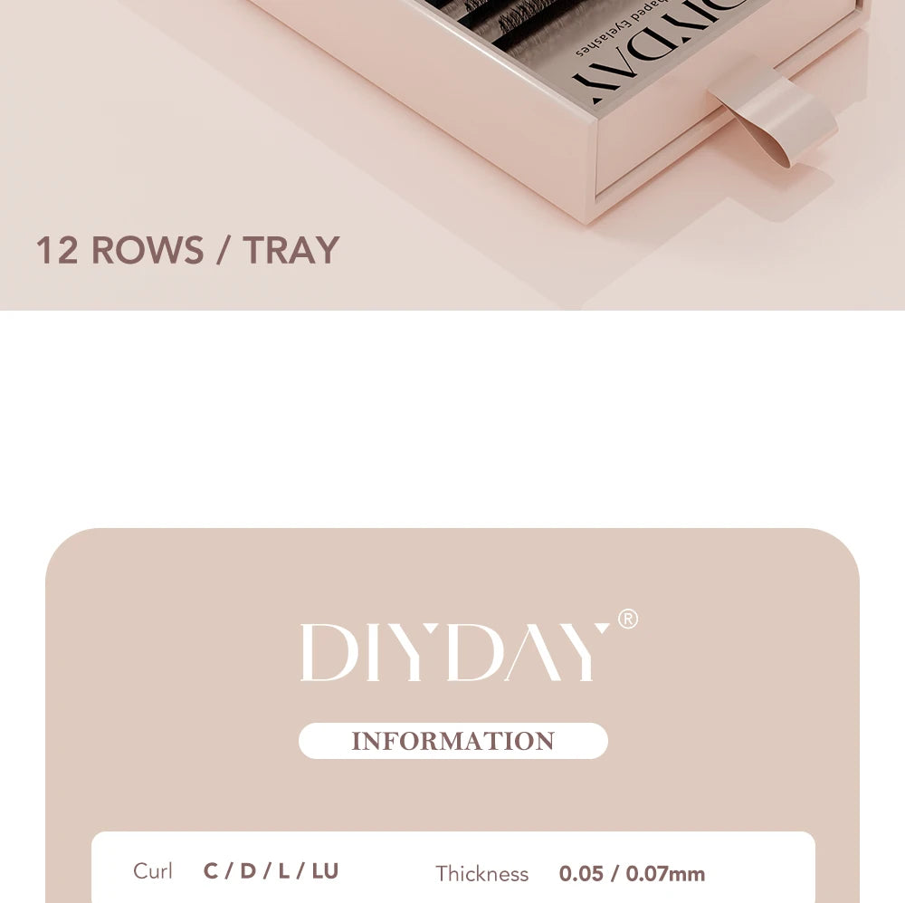 DIYDAY YY Shape Eyelash Extensions C D L LU Curl Brown Lashes Natural Soft Premade Volume Fans Two Tips Y-Shaped False Eyelashes