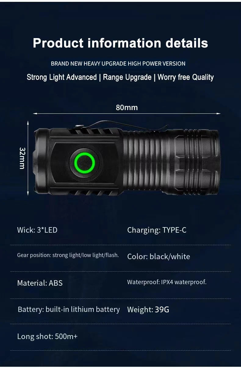 LED Strong Light Flashlight Rechargeable Multi functional