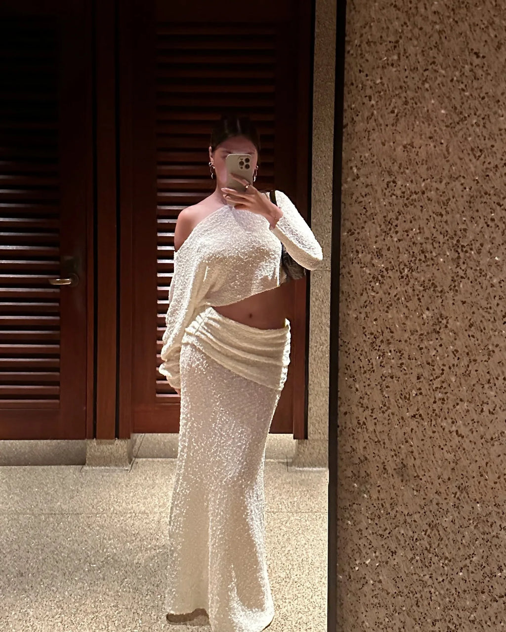 Summer Knit Beach Skirt Sets Women Sexy See Through Holiday Two Piece Outfits Long Sleeve Top and Maxi Skirt Matching Set 2025