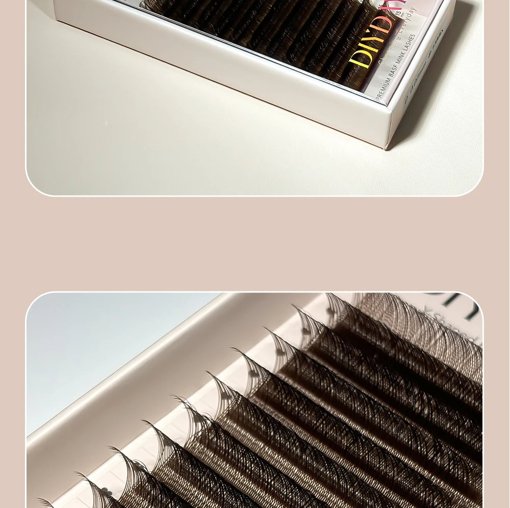 DIYDAY YY Shape Eyelash Extensions C D L LU Curl Brown Lashes Natural Soft Premade Volume Fans Two Tips Y-Shaped False Eyelashes